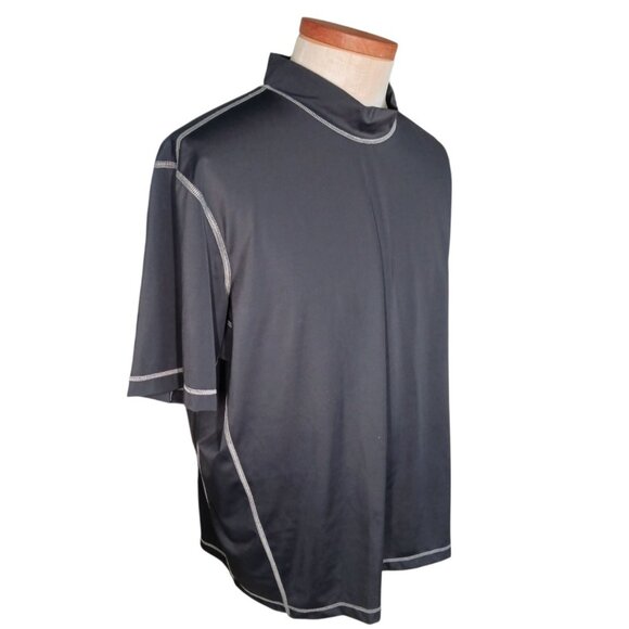 Lands End Mens XXL 2XL 50-52 Mock Neck Rash Guard Swim Shirt Black Short Sleeve - Picture 3 of 11
